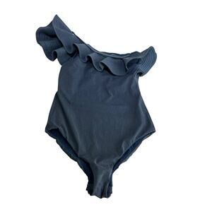 Angelys Balek blue one shoulder ruffle bodysuit US Size 4